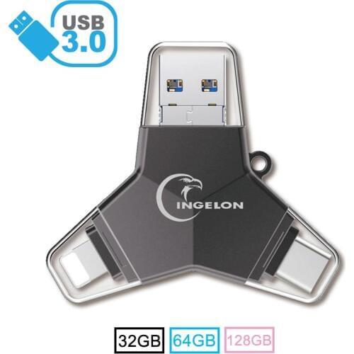 New 4 in 1 Flash Drive Pen Drive 64 gb usb 3.0 128gb Metal Pendrive Type C Memoria usb DIY Name Logo DJ otg 32gb for iphone & PC