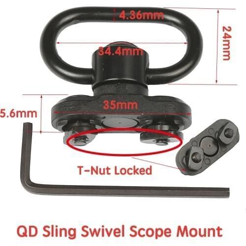 MIZUGIWA T-nut Locked M-Lok QD Sling Swivel Scope Mount 1.35 Inch 34.4mm Adapter Set With Picatinny Rail Connecting Sling Ring