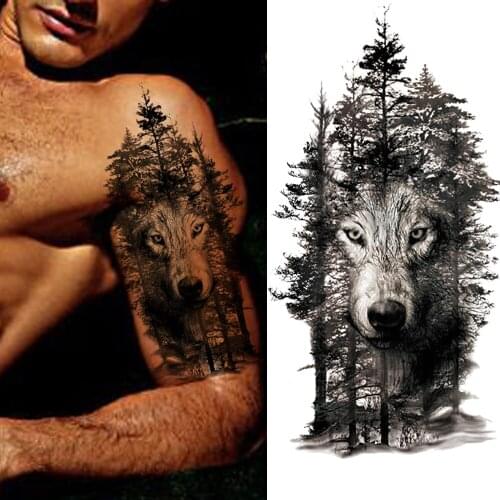 Fashion Forest Wolf Temporary Tattoo Sticker Body Art Drawing Arm Tatoo For Men Women Realistic Fake Waterproof DIY Sheets Tatoo