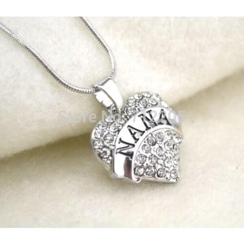 Fashion 20pcs a lot rhodium plated NANA clear crystal heart pendant necklace(A1107)