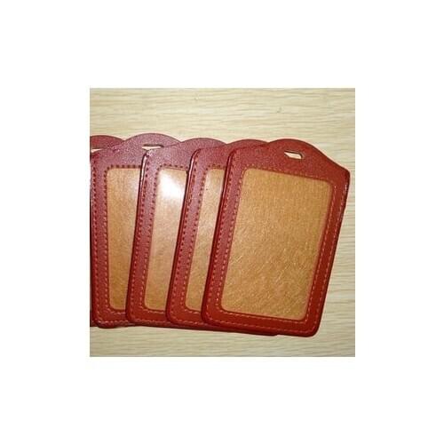 Multi Vertical brown PU leather ID Badge Holders PVC name card credit case certificate plastic Horizontal