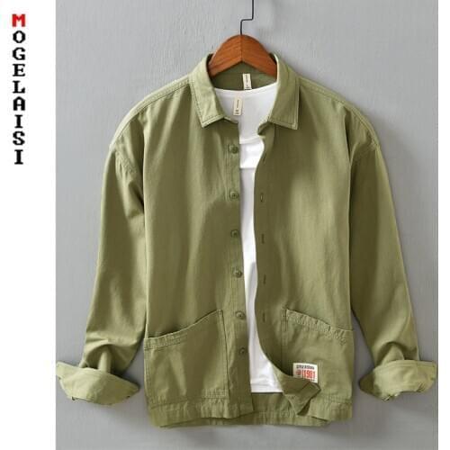 High quality men shirt 2020 autumn new 100% cotton Comfortable Big pocket tops man long sleeve solid shirt chemise homme 840