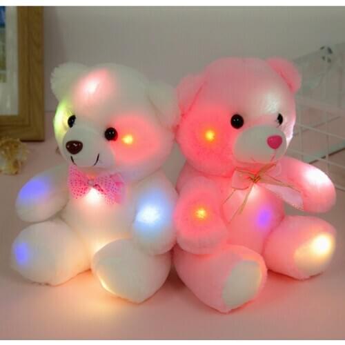 Creative LED Sensing Bear Doll Stuffed Animal Bedtime Companion Colorful Luminous Plush Toys for Birthday Valentines Day Gifts