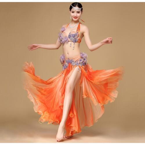 2018 Belly Dance Costume Set Bra Top Skirt Dress Rio Carnival Bollywood Performance Egyptian Clothes Outfit C/d Cup Maxi Skirt