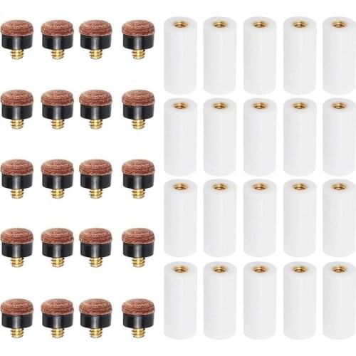 20Sets Billiard Cue Tips with Pool Cue Stick Ferrules 12mm Billiard Screw-on Tips Replacement for Nine Ball