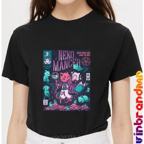 Nekomancer Tee Shirt Neko Mancer Vaporwave Aesthetic Top Dead Cats Back To Life Gothic Witch T-Shirts Women Hipster female tops