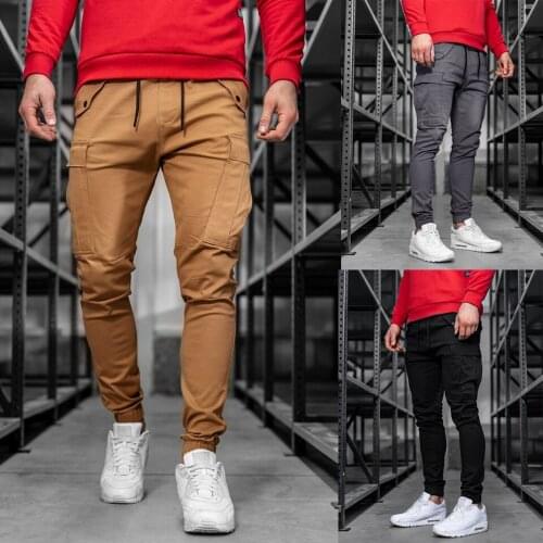New Mens Pants Mens Fashion Lace-up Pants Cargo Casual Pants Men