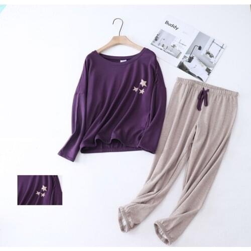 100% Cotton Pajamas Set Full Sleeve T-shirt Long Pants 2Piece/Set Pyjama Big Size Mom Homewear Cozy Casual Casual Sleepwear