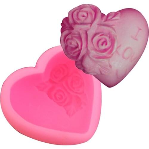 Rose Flowers Heart Shaped Soap Molds DIY Craft Art Handmade Soap Making Molds Flexible Silicone Soap Mold Chocolate Mold Cake Mo