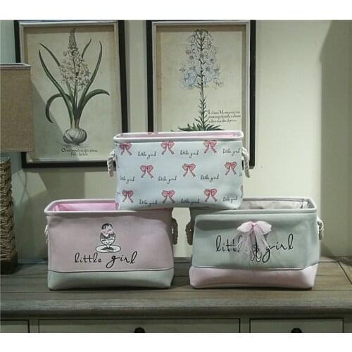 Pink Laundry Basket Organizer for Dirty Clothes Cotton Ballet Girl Bow Print Toys Organizer Home Storage & Organization