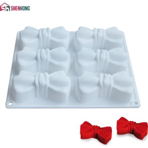 SHENHONG 6 Hole Tie Cravat Silicone Cake Mousse Mold 3D DIY Design Moule Baking Cookie Muffin Mould Cupcake Jelly Pudding