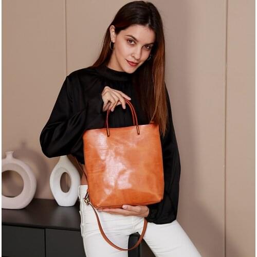 JOGUJOS Women Genuine Leather Handbags Luxury Single Shoulder Bags for Ladies First Layer Cowhide Women Bags Fashion Casual Tote