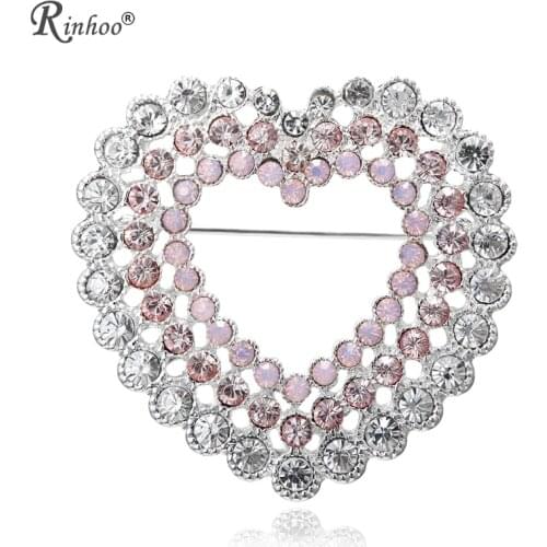 RINHOO Fashion Heart Love Brooches For Women Full Crystal Rhinestones Engagement Wedding Party Jewelry Brooch Pins