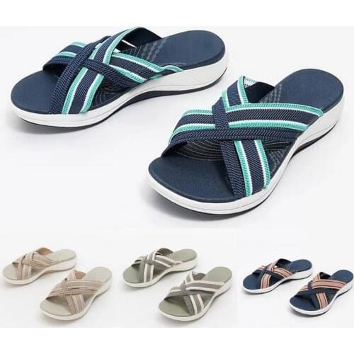 Women Slippers Outdoor Beach Slides Stretch Cross Orthotic Slide Open Toe Mixed Color Platform Wedges 2021 New Non-Slip Sandals