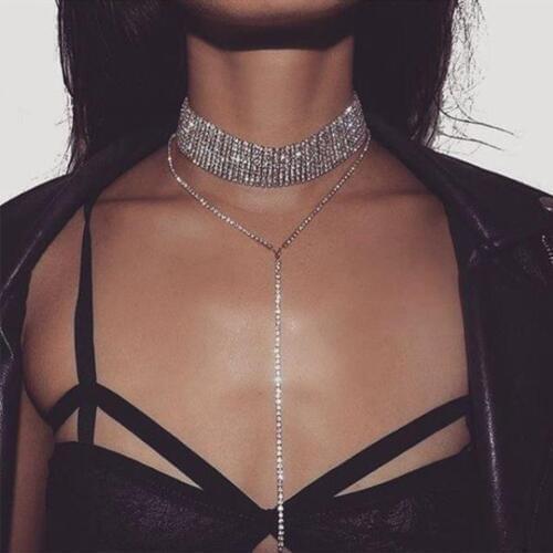 Gold Silver Plated Luxury Crystal Chokers Women Party Jewelry Accessories Thick Declaration Chocker Collier Rhinestone Necklaces
