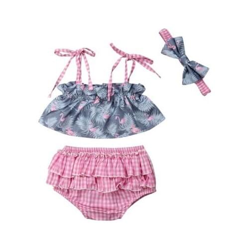 2019 Brand Boutique childrens wear Toddler Kids 3Pcs Clothes Baby Girls T-shirt Tops+Shorts Outfits Size 0-24M