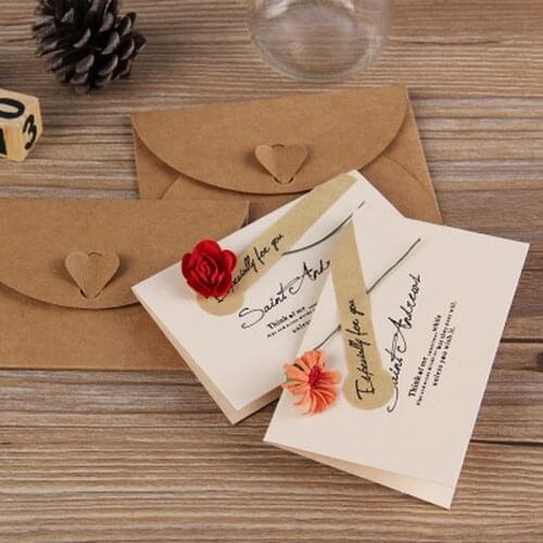 1 Pc Retro Kraft Paper DIY Handmade Dried Flower Greeting Card Handwritten Blessing Greeting Card Birthday Gift Card