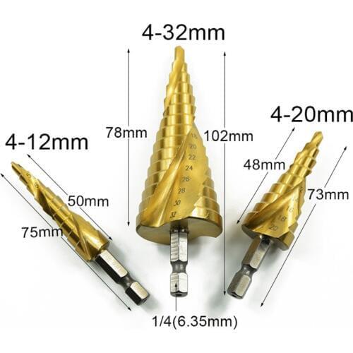 4-12mm4-20mm4-32mm HSS Spiral Grooved center drill bit solid carbide Titanium Step Cone Drill Bit Nitriding Black mini drill bit