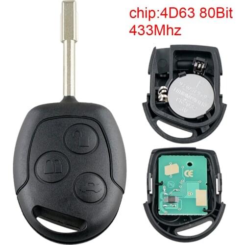 3Buttons 433Mhz Flip Car Remote Black Key Fob with 4D6380BitChip and Uncut Blade Fit for Ford/Fusion Focus/Mondeo/Fiesta Galaxy