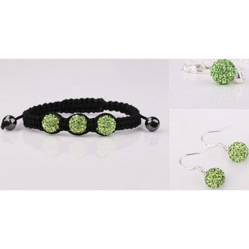Large Discount Jewelry!Free Shipping!10mm Green 10Pcs/Lot Micro Pave Disco Ball crystal Set.Bracelets+ Earringz+Necklace Best