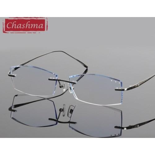 Chashma Brand Titanium Fashion Male Eye Glasses Diamond Trimmed Rimless Glasses Frames Man Eyeglass Frame Tint Lenses