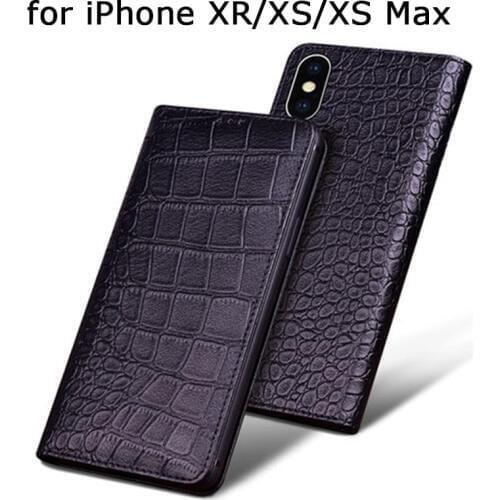 For iPhone XS Case 100% Genuine Leather Cover with Tempered Glass Screen Protector for iPhone XS Business Flip Bag for iPhone XR