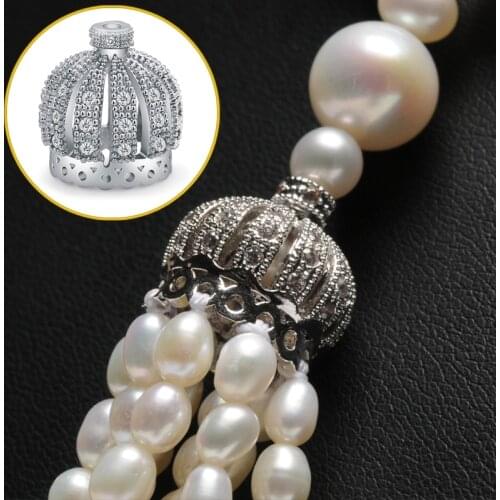 MINHIN 3pcs/lot Cubic Zirconia Crown Cap Decorative Beads For Jewelry Making Top Grade Pearls Natural Stone Tassel Hanging Chain