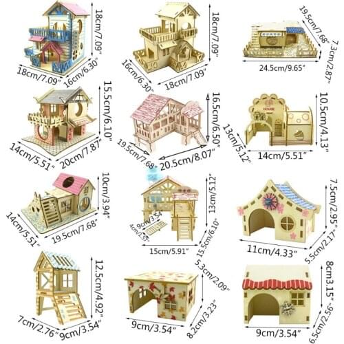 Hamster Hideout Wooden Hut Small Animals Double Layer Villa Rat Room House Cage