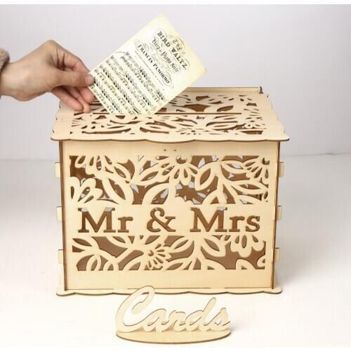 DIY Wooden Wedding Card Box with Lock Card Sign Rustic Hollow Gift Card Holder Reception Wedding Anniversary Party Decoration