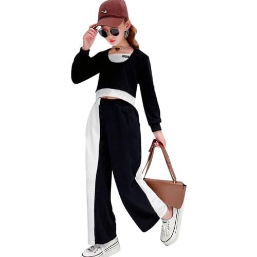 Children Clothes Patchwork Girls Sweatshirt + Pants Style Clothes For Teenage Girls Spring Autumn Tracksuits For Children 6 8 10