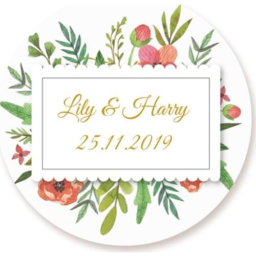 DouxArt 100pcs Personalized Wedding Stickers Thank You, 40mm Garland Wedding Favour Party Label Baptism Communion Gift Seals