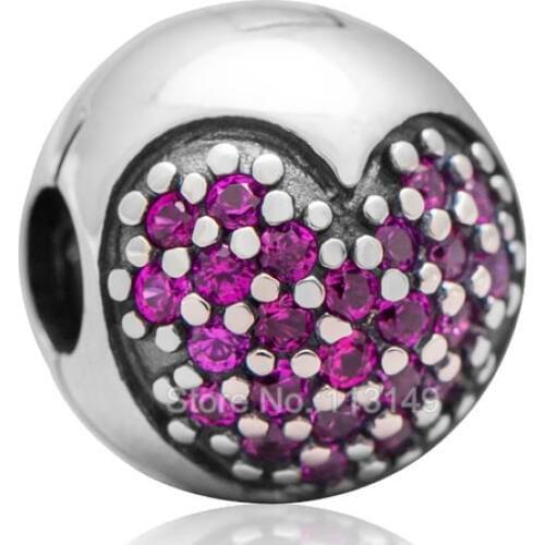 Fuchsia White Zircon Pave Authentic 925 Sterling Silver Clip Stopper Beads For DIY European Charm Bracelets Necklaces SCSB001