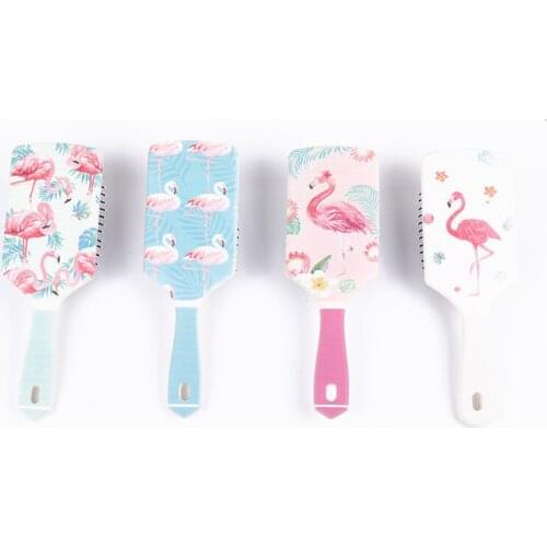 Wide Teeth Air Cushion Combs Women Scalp Massage Comb Hair Brush Cute Printed Flamingo Flowers Home Salon DIY Hairdressing Tool