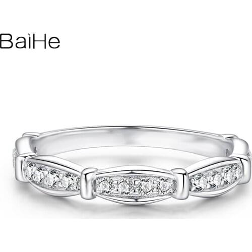 BAIHE Solid 18K White Gold 0.20ct H/SI Full Cut Natural Diamond Wedding Band Trendy Fine Jewelry Guard Ring Women Man Ring