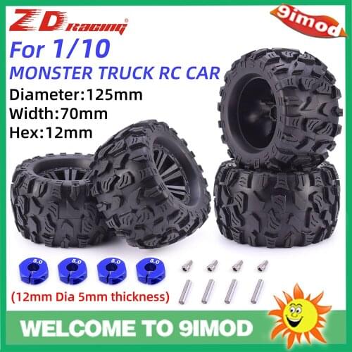 ZD Racing 12mm HEX 125mm Wheels Tires for 1/10 Monster Truck Off Road Traxxas Scx10 HPI HSP Tamiya Kyosho Wltoys Car Accessories
