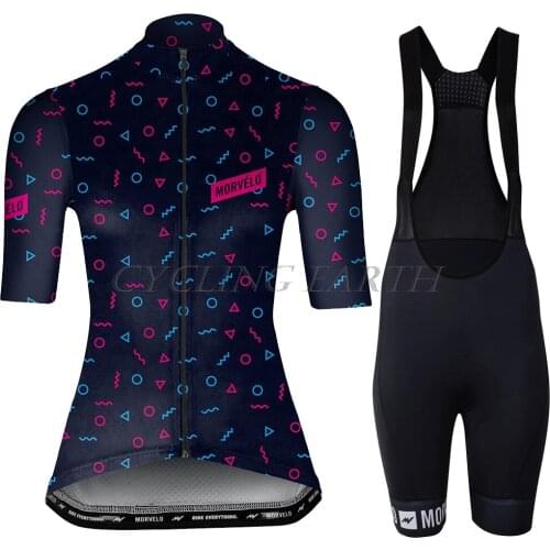 Morvelo Summer New team Short Sleeve Cycling Jersey Women Bib Shorts Set Clothes Ropa Ciclismo Bicycle Clothing gel Pad