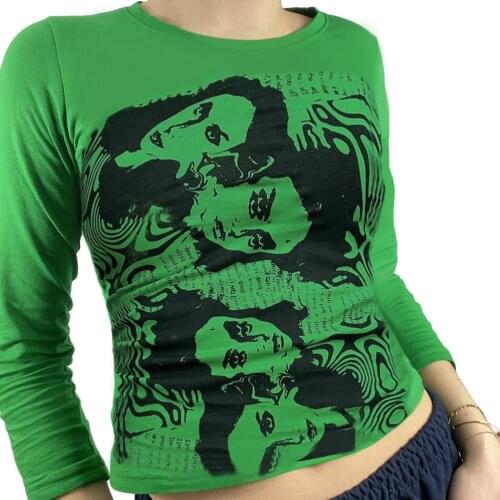 90s Punk Tank Portrait Graphic Print Autumn T-shirts Top Cami Grunge Fairy Tanks E-girl Vintage Y2K Women Sweats Tee Streetwea