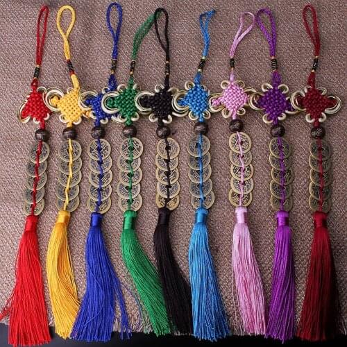 Handmade Retro Copper Coin Woven Lucky Pendant Car Home Hanging Geomancy Decor Suspension Decoration Accessories Gifts