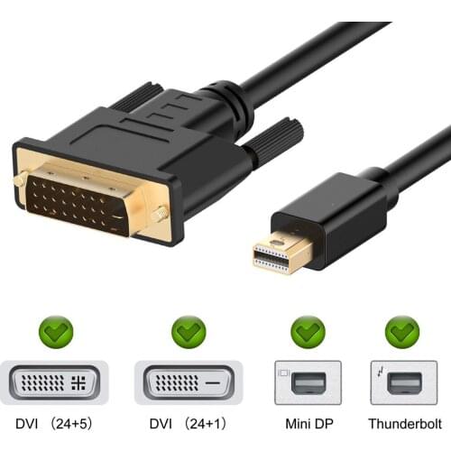 Mini DisplayPort (Mini DP) to DVI Cable Thunderbolt Port Compatible Black 3meters