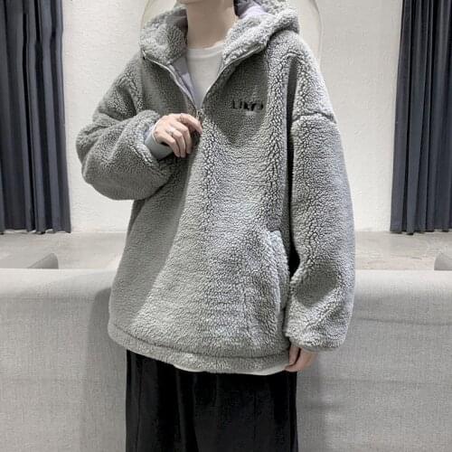 Spring Winter Mens Oversized Hoodies Plus Fleece Trendy Clothes Korean Version Loose Lamb Fleece Thickened Jacket Men Clothing