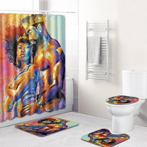 African Sexy man women Shower Cutain Black Hair For Bathroom Design Curtains with 12pcs Hooks Bath Mat Cover Set home decor