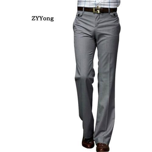 New Men Flared Boot Cut Trousers Business Casual British Style Office Slim Comfortable Classic Formal Bottom Black Suit Pants