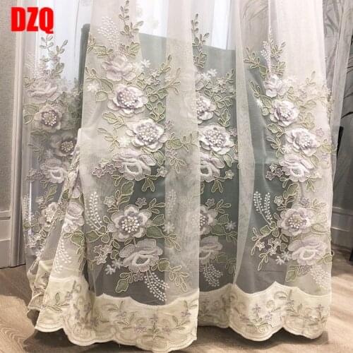 New European-style Curtains for Living Dining Room Bedroom Fresh and Elegant Velvet Embroidered Tulle Net Red Burst Screens