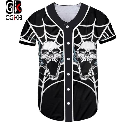 OGKB 3D Printed Spider Web And Skulls Trend Personality Casual Lady The New Listing Hip Hop Halloween Baseball Shirt