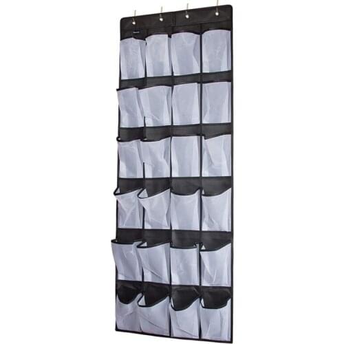 SHGO HOT-Over The Door Shoe Organizer, Clear Hanging Shoe Rack, Fabric Closet Shoe Organizer Storage Bag, 24 Large Mesh Pockets