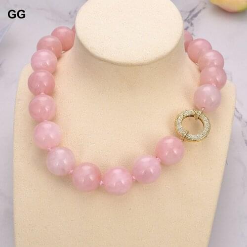 GG Jewelry 18'' White 20mm Natural Pink Rose Quartz Crystal Necklace CZ Clasp