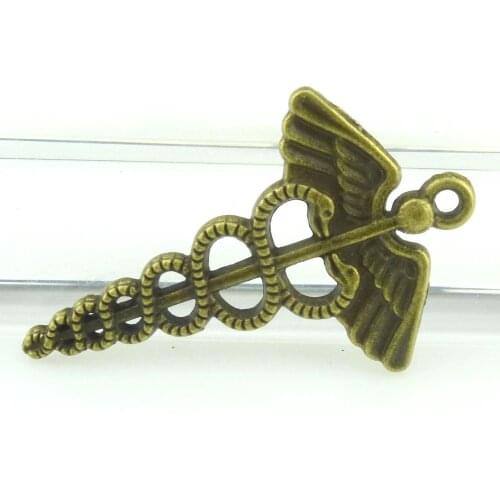 2pcs Charms 49*31*2mm Angel Wings Double Serpent Snake Antique Bronze Color Charms Pendant For Jewelry Making 17372