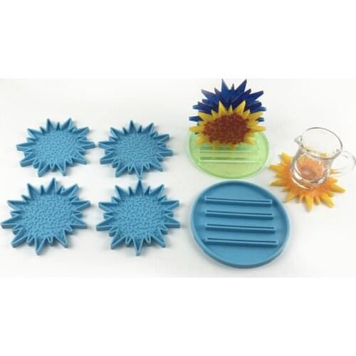R58E 5 Pcs/Set Coaster + Stand Epoxy Resin Mold Cup Mat+Holder Base Silicone Mould