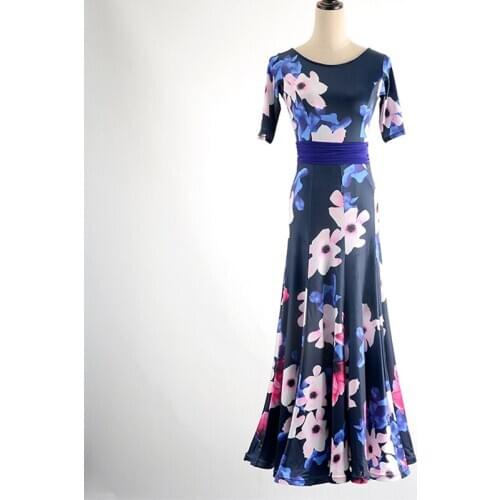 Selling Sexy Women Standard Ballroom Dance Dress For Ladies Waltz Dancing Wear Short Sleeves Print Big Swing Dresses DL6533