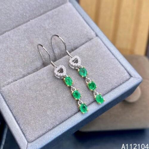 KJJEAXCMY fine Jewellery 925 sterling silver natural emerald women fresh elegant Chinese style gem earrings eardrop support dete
